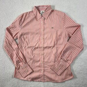 Lacoste Women's Orange Pink Striped‎ Button Down Shirt Stretch US Size S (EU/4)